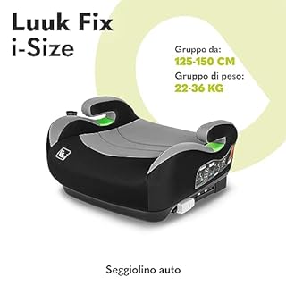 LIONELO Rialzo Auto per bambini LUUK FIX I-Size, Facile Installazione ISOFIX o/e cintura, 125-150 cm 22-36kg Leggero, Comodo, Indicatori, Schiuma Adattiva, Traspirante Lavabile, Car Booster, Braccioli
