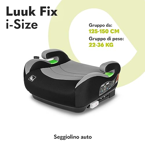 Lionelo LUUK FIX Seggiolino rialzo auto per bambini 22-36kg 125-150cm con ISOFIX e l'ultimissimo i-Size Standard R129, Rivestimento traspirante e lavabile, Schiuma adattiva, Car Booster con Braccioli - 2