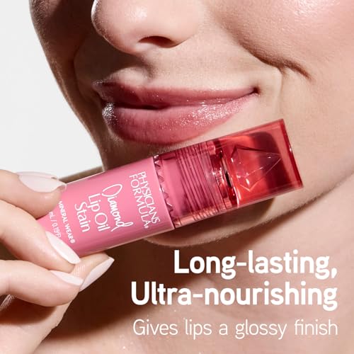 Physicians Formula, Mineral Wear Diamond Lip Oil Stain, Długotrwałe Miękkie Matowe Wykończenie, Wzbogacone Witaminą E i Kapsułkowanymi Diamentami dla Efektu Tafli i Wygładzenia, Radiant Rose