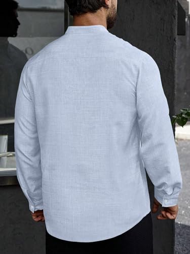 Image of GRECIILOOKS Kurta for Man | Shirt for Man Regular Fit | Mens Casual Shirts | Linen Shirt for Man's | Full Sleeve Shirts for Mens Stylish | Mandarin Collar | Kurta Placket Style