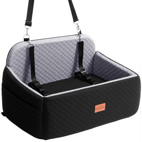 Petcozife Hunde Autositz für Große & Mittlere Hunde, Hundesitz Auto Rückbank für Unter 25 KG oder 2 Kleine, Abnehmbar und Waschbar Hundeautositz mit Dickem Kissen, 2 Sicherheitsleinen (Schwarz+Grau)