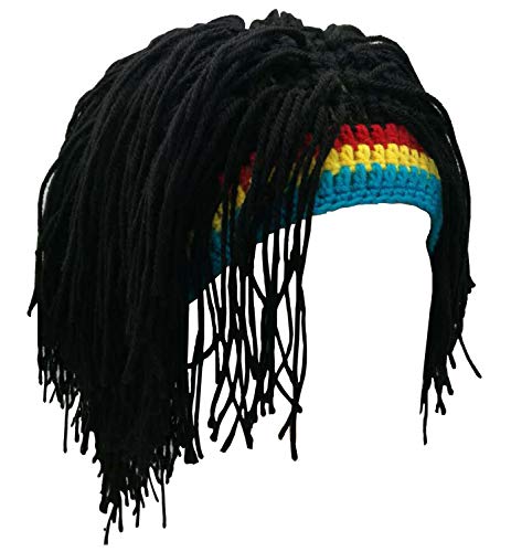 Image of Funny Rasta Wig Beard Hats Knitted Jamaican Rasta Beanie Hat with Dreadlocks Christmas Halloween for Men Women