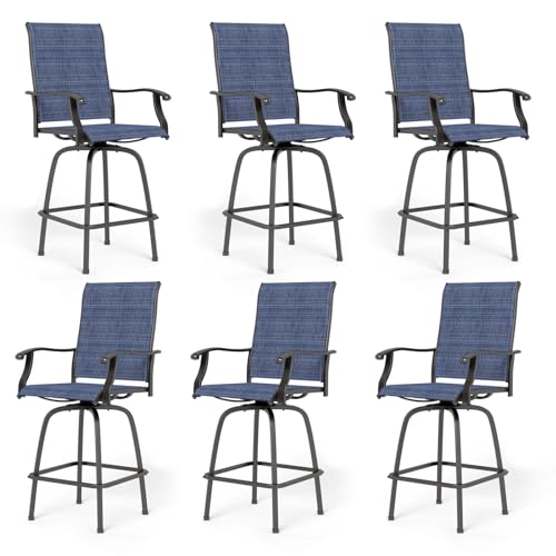 Image of PHI VILLA Outdoor Swivel Bar Stools Set of 6, Bar Height Patio Chairs Furniture with All Weather Textilene Fabric, 30 inch High Top Bar Chairs for Porch, Blue
