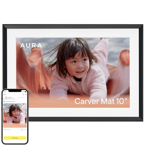 Aura Digital HD Picture Frame, Best Frame for Gifting, Carver, 10" Black (10" - Gravel Mat)