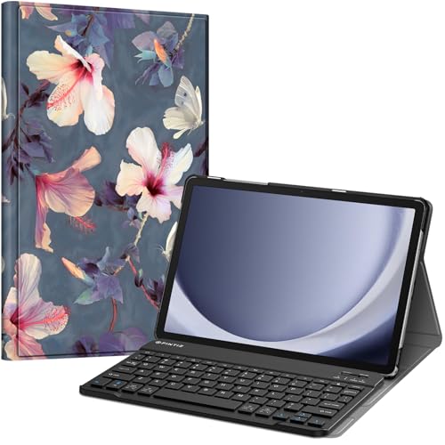 Fintie Keyboard Case for Samsung Galaxy Tab A9 Plus/A9+ 5G 11 Inch 2023 Model (SM-X210/X216/X218), Slim Lightweight Stand Cover with Magnetically Detachable Wireless Bluetooth Keyboard, Hibiscus