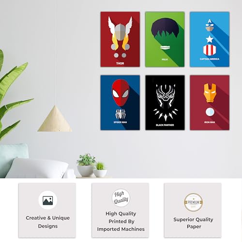 Image of WONDER HUB Wall Posters 8x12 inch (A4 Size) Included Self Adhesive on Back Wall Decor Posters Wall Art For Bedroom, Living room, Office, Dining Room (Superheroes)
