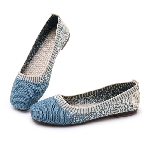 Image of RVROVIC Women's Knit Square Toe Ballet Flats, Slip‑On Casual Flat Shoes