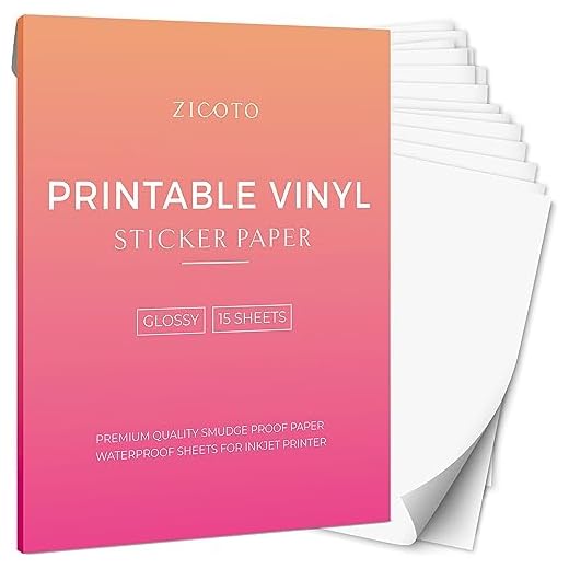 Premium Printable Vinyl Sticker Paper for Your Inkjet Or Laser Printer - 15 Glossy White Waterproof Decal Paper Sheets - Dries Quickly and Holds Ink Beautifully
