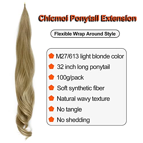 Blonde Ponytail Extension 32Inch Flexible Ponytail Hair Extensions Long Synthetic Pony Tails Hair Extension Mixed Blonde Pretty Party Hair Extensions Ponytails Hairpieces For Women Daily Use (32 Inch, M27/613) #TOP1