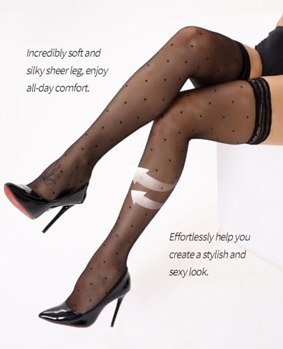 Image of Women Sexy Tights Fishnet Stockings Thigh High Lace Top Silicone Stay Up