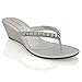 ESSEX GLAM Womens Low Heel Wedge Diamante Flip Flop Silver Synthetic Toepost Sparkly Slip On Sandals 10 B(M) US