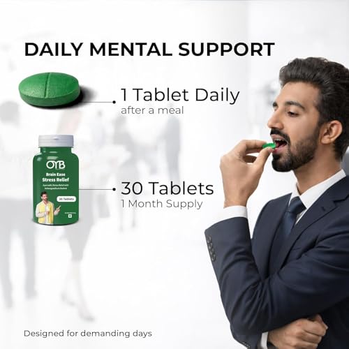 Image of OYB Brain Ease - Stress Relief & Mind Wellness Supplement with Ashwagandha, Brahmi, Jatamansi, Shankhpushpi & Sarpagandha | Ashwagandha & Brahmi Supplement for Men & Women | 30 Tablets