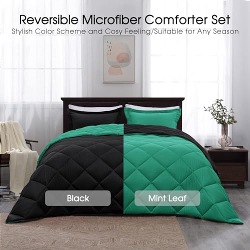 Image of 300 TC Reversible Comforter for Double Bed Dual Colour Blanket for All Weather 90 x 100 (Black and Mint Leaf)