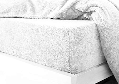 Elafy Sábana bajera ajustable de forro polar de peluche | Sábanas de cama de forro polar coral para un sueño suave | Fundas de cama de 4 colores | 4 tamaños (blanco, king) Cover