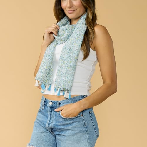 Hadley Wren Womens Lightweight Floral Scarf with Tassels2