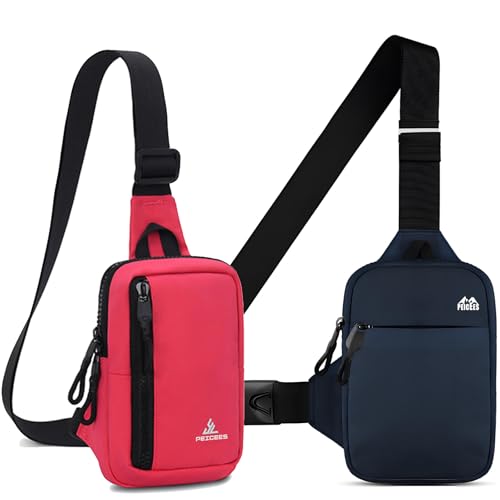 Peicees Small Crossbody Bag for Men Women Mini Sling Bag Travel Running Phone Daypack Cross Body Shoulder Bags, Rose and Dark Blue