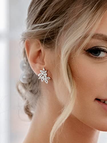 SWEETV Marquise Wedding Earrings for Brides, Bridesmaids, Cubic Zirconia Bridal Earrings, Rhinestone Cluster Stud Earrings for Women Prom Party Jewelry Gifts2