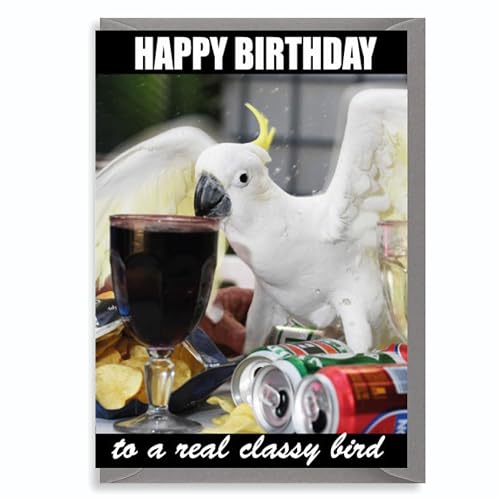 Funny Birthday Card for Her Women Girls Friend Sister – Classy Bird Drinking Joke – Hilarious Animal Humour Greeting - C842