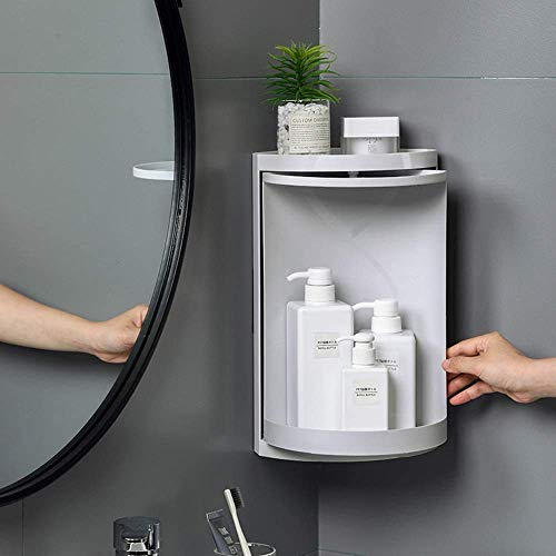 Image of VBM 360 Rotating Corner Shelves,3 Tier Storage Cabinet Towel Holder Rack, Corner Cabinets with Doors and Shelves for Bathroom Bathtub Toilet Table