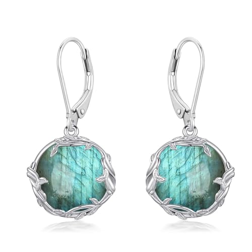 Round Gemstone Earrings 925 Sterling Silver Filigree Bohemian Dangle Drop Earrings Fine Jewelry Birthday Christmas Gifts for Women