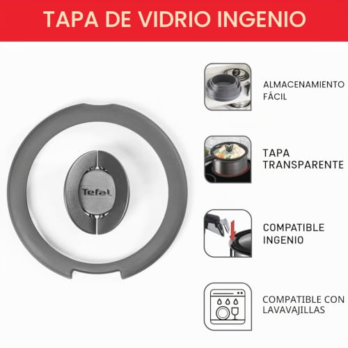 Miniatura 2 de Tefal Ingenio - Tapa De Cristal 16 Cm, Almacenamiento De Ahorro De Espacio, Mango Plegable, Cocción Más Rápida, Compatible Con Ingenio, Lavavajillas, Alto Rendimiento L9846102, Transparente Y Negro