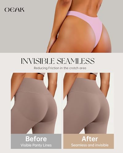 Image of OEAK Seamless Thongs for Women Invisible Thongs No Show Thong Panty Liners Tangas Comfortable Workout G-Strings Underwear Cherry Blossom XS