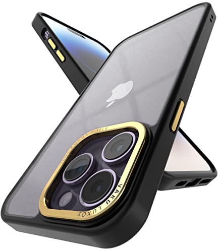 Image of Vaku Luxos Trans Armor for iPhone 14 Pro Case Cover, 6 Feet Drop, Metal Ring Camera Protection, Shockproof, Scratch Resistant, Slim, Compatible with iPhone 14 Pro Back Cover - Black & Gold