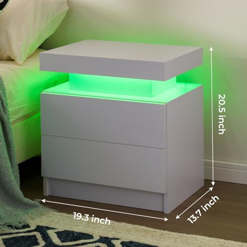 I-Aplus A02-1*2 Nightstand Set Of 2 Led Nightstand With 2 Drawers, Bedside Table With Drawers For Bedroom Furniture, Side Bed Table With Led Light, White thumb #1
