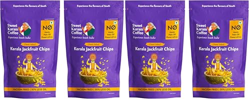 Image of Sweet Karam Coffee Kerala Jackfruit Chips - Pack of 4 (50 g each) | Classic Salted Chakka Chips | No Palm Oil or Preservatives | Crunchy Vacuum Fried Snack | Traditional Homemade Recipe