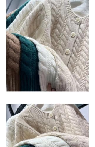 Women's Round Neck Cable Short Wool Sweater Cardigan Autumn Winter Knit Tops Female Thickened Warm Jacket2