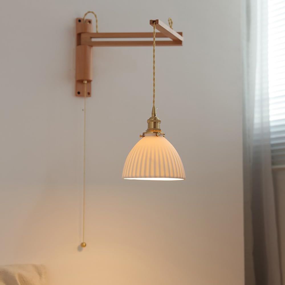 TCHAUSGZUS Mid Century Swing Arm Wall Sconce - White Milk Glass Vintage Reading Light with Adjustable for Bedroom, Living Room, and More(Dome)