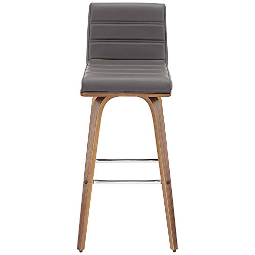 Butaco Armen Living Vienna de madera de nogal con asiento giratorio tapizado en cuero sintético gris moderno 29 1/2" de alto con respaldo y reposapiés para barra de cocina miniatura 4