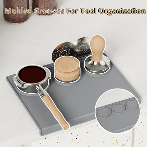 Image of Espresso Tamping Mat, Coffee Tamper Mat, Espresso Mat for Counter, Silicone Tamper Mat, Food-grade, Non-Slip, Waterproof, Heat Resistant (Gray, 25x20x2cm)