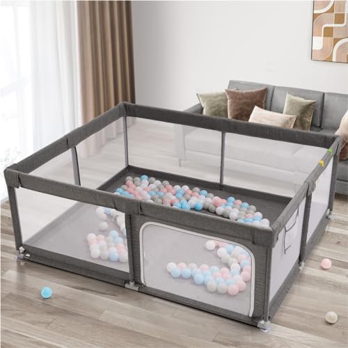 Image of UANLAUO Baby Playpen, 71x59 inch Large Playpen for Babies and Toddlers, Sturdy Baby Play Yards with Anti-Slip Base, Non-Toxic, Safe Indoor & Outdoor Kids Play Pin with Breathable Mesh Without Mat