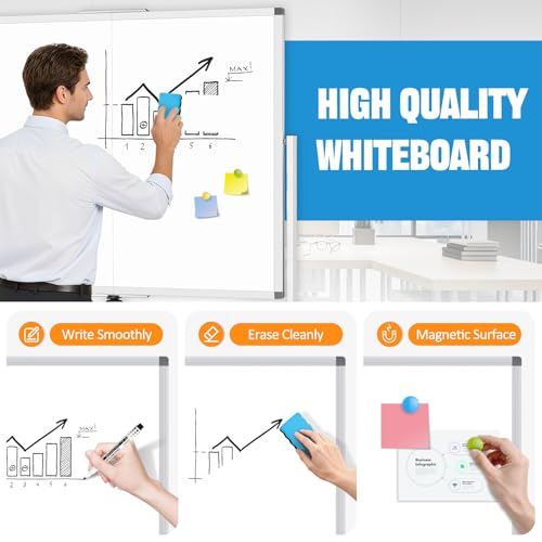 Image of Rolling Whiteboard 60 inch x 48 inch Sturdy Dry Erase White Board on Wheel