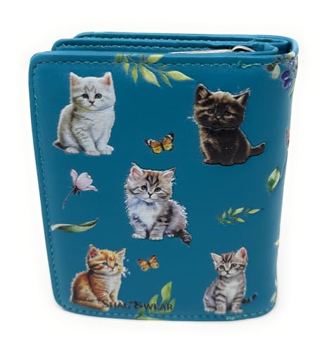 Shag Wear Kitten Garden Small Wallet for Women and Teen Girls Vegan Faux Leather Teal 4.5"2