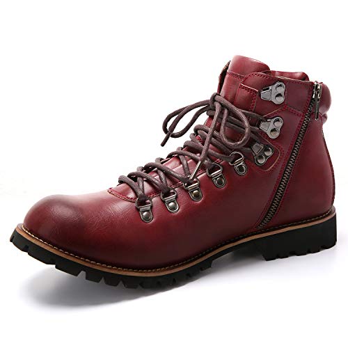 [Arkmiido] ブーツ メンズ エンジニア チャッカ ワーク 靴 防水 ヒール サイド ジップ ショート boots 革 バイク アウトドア マウンテン シューズ(レッド,26)