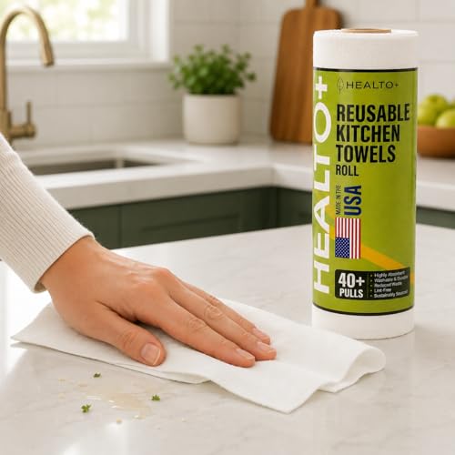 Image of HEALTO+ (New-Gen) Reusable Kitchen Towel Roll (40 Sheets) / 4000 Times Washable, Highly Absorbent Thick & Soft Kitchen Wipes (Cross-Weaved Fabric).