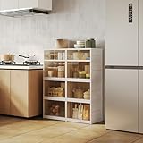 Luoxiao Plastic Storage Cabinet Collapsible Storage Bins with Doors 4 Tier 8 Grids Foldable Storage Boxes with Wheels Stackable Closet Organizer for Kitchen Bathroom Enterway White