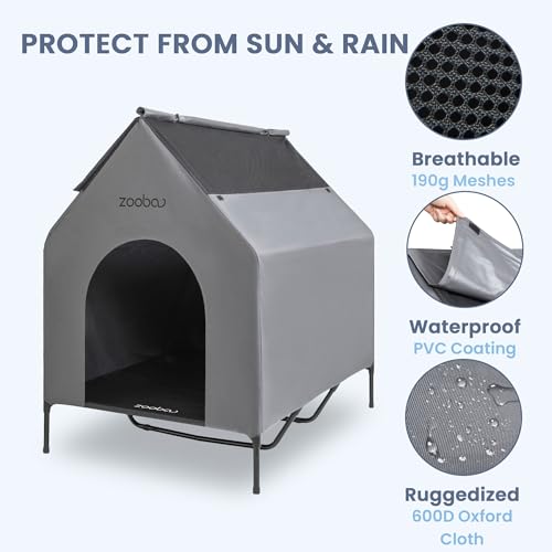 48" XL Outdoor Dog House – Weatherproof Elevated Pet Shelter, Breathable Mesh & Steel Frame, Easy to Assemble & Clean, Large Dog Houses for All Seasons (Grey) - Image 3