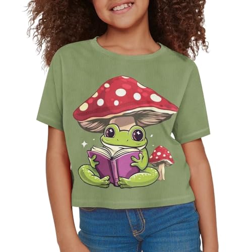 Crop Tops for Girls 5-14 Kids Short Sleeve Cropped Navel T-Shirt Summer Crewneck T Shirt3