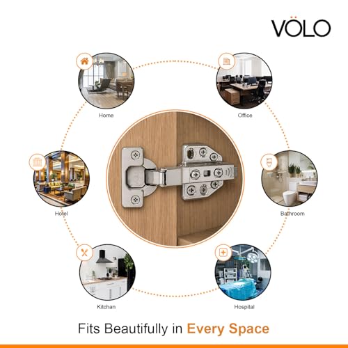 Image of VOLO Cabinet Hinges, Set of 1 (2 Pieces) for Furniture, Wardrobes, Doors, and Storage Units | (3D Soft Close (Stainless Steel), 8 Crank | Half Overlay)