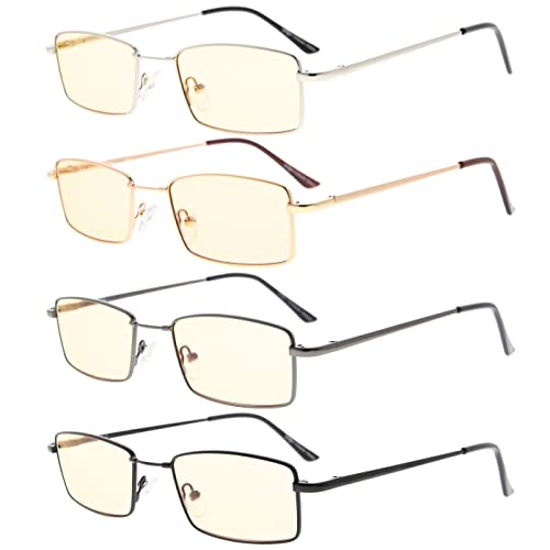 Image of Eyekepper 4 Pack Reading Glasses Blue Light Blocking Memory Titanium Bridge Computer Readers