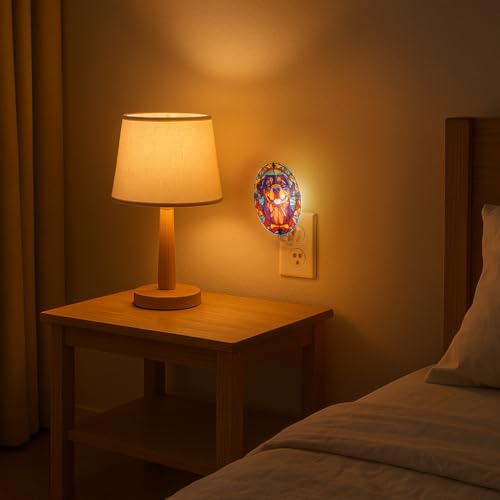Image of Dog Night Light Rottweiler, Stained Glass Styled Plug-in Wall Nightlight, Bulb Included, Pet Memorial Dog Lover Gift, Bedroom Hallway Bathroom Decor, Manual On /Off Switch