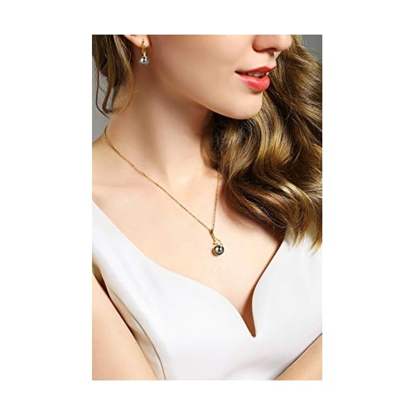 Tahitian Black Pearl Pendant Necklace 18K Gold Over Sterling Silver 19 Inch Adjustible Chain - Real Black Pearls Jewelry Gifts for Women Wife Mom Daughter - Image 4