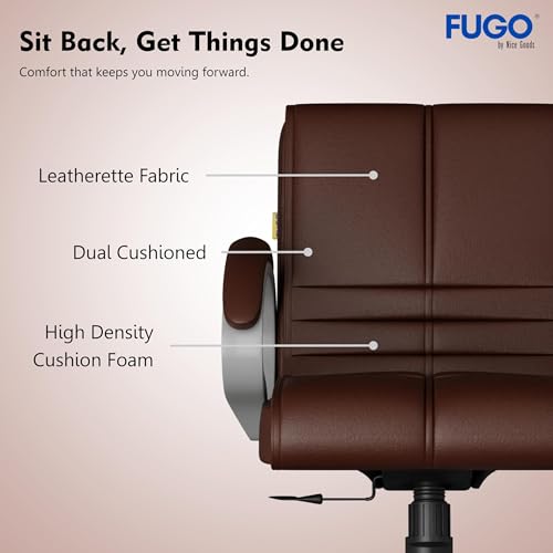 Image of FUGO FG235 with 3 Years Warranty Ergonomic Medium Back Office Chair with Adjustable Height, Cushioned Back&Seat, Tilting Mechanism, Heavy-Duty Metal Base, Perfect for Work, Study and Office (Brown)