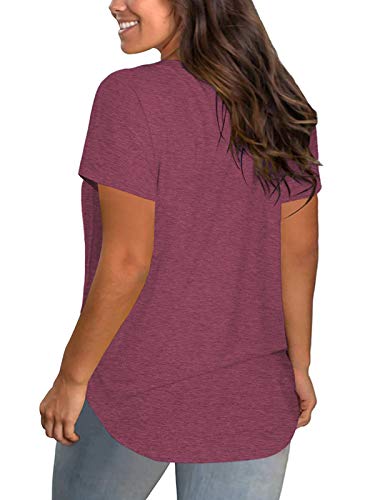 Women Plus Size Tops Summer Casual Oversized Tees Shirts Wine Red 14W #TOP2