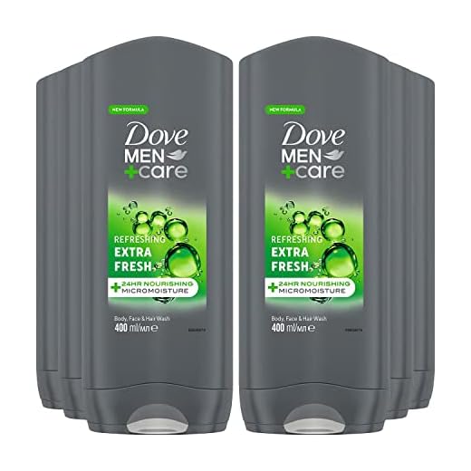 Dove Män+Care 3-i-1 duschgel Extra Fresh XXL duschbad för kropp, ansikte och hår med MicroMoisture 400 ml 6-pack