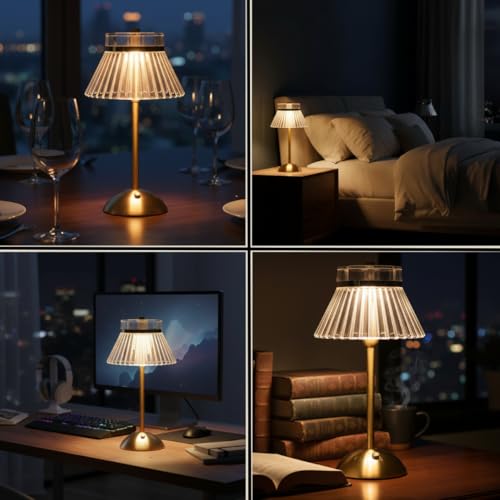 Image of ELARE Premium Rechargeable LED Table Lamp with Touch Control, Gold Finish Base Decorative Bedside & Gift Lamp