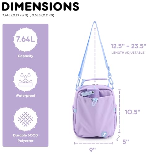 J World Cole Insulated Lunch Bag with Water Bottle Holder. 40oz Water Bottle Carrier Compatible w/ 40 oz Owala/Stanley Cups. Tall Thermal Crossbody Lunch Box with Strap, Purple by J World New York - Used condition - Image 3
